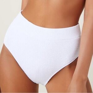 White Textured High-Waisted Bikini Bottom